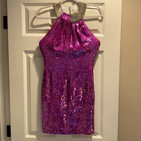 COPY - *** VINTAGE Pink Iridescent Sequin Mini Dress - Picture 1 of 5